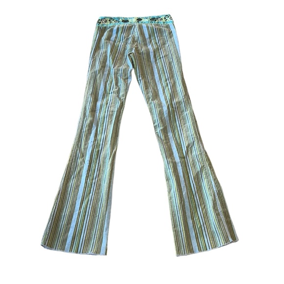 Hale Bob Vintage Retro Lace Up Striped Embroidered Corduroy Flared Pants - 2 - Picture 5 of 11